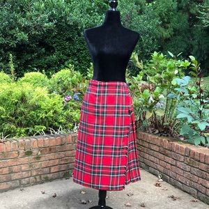 Red tartan wool wrap skirt